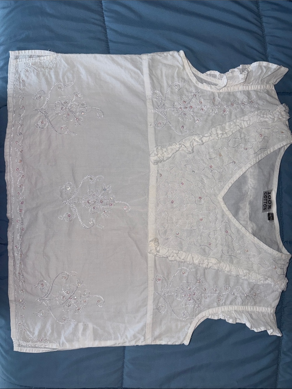 American Vintage White Cotton Embroidered Ruffle Tunic